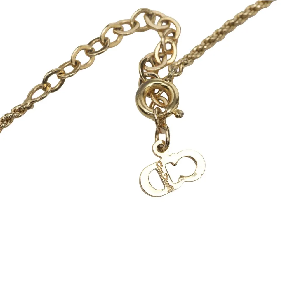Dior Gold Plated CD Logo Water Drop Shape Pendant Necklace Gold Metal Very good - Model View