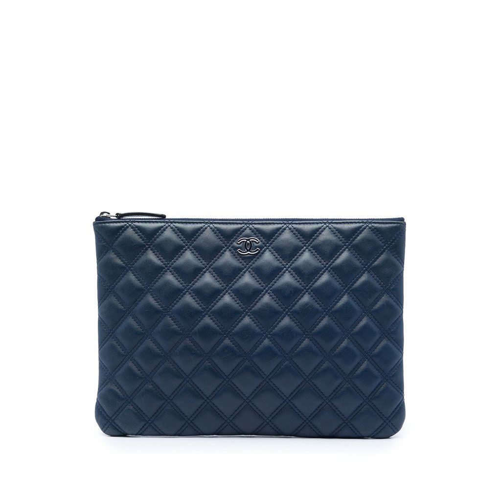 Chanel Medium Quilted Lambskin Double Stitch O Case Clutch B
