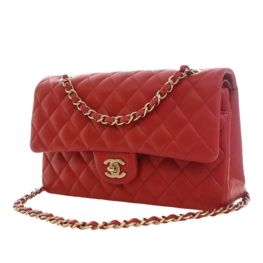 Chanel Medium Classic Lambskin Double Flap Red Leather Very good - Inside View