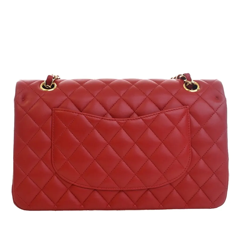 Chanel Medium Classic Lambskin Double Flap Red Leather Very good - Model View