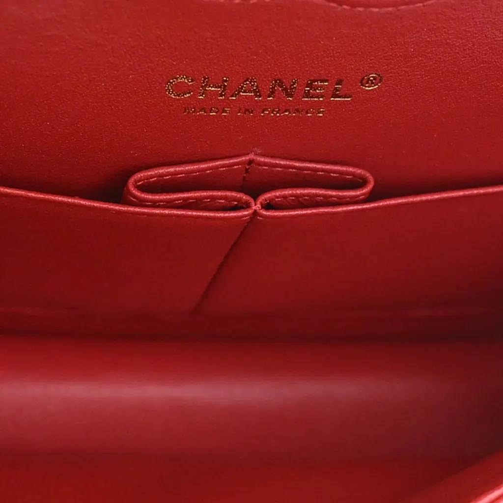 Chanel Medium Classic Lambskin Double Flap Red Leather Very good - Box View