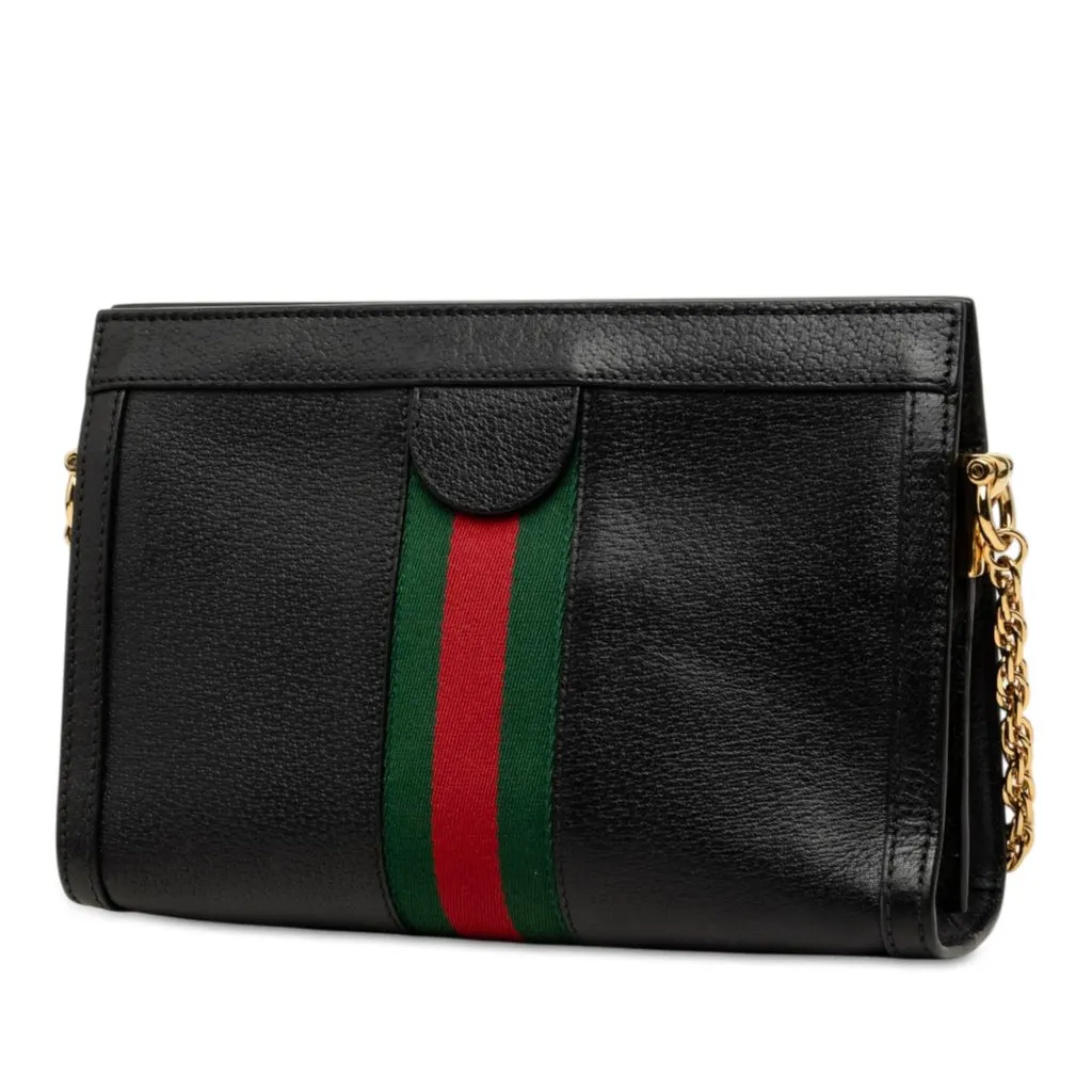 Gucci Small Calfskin Web Ophidia Chain Crossbody Black Leather Very good - Back View