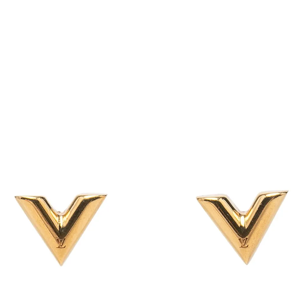 Louis Vuitton Gold Plated Essential V Stud Earrings Gold Metal Very good - Front View