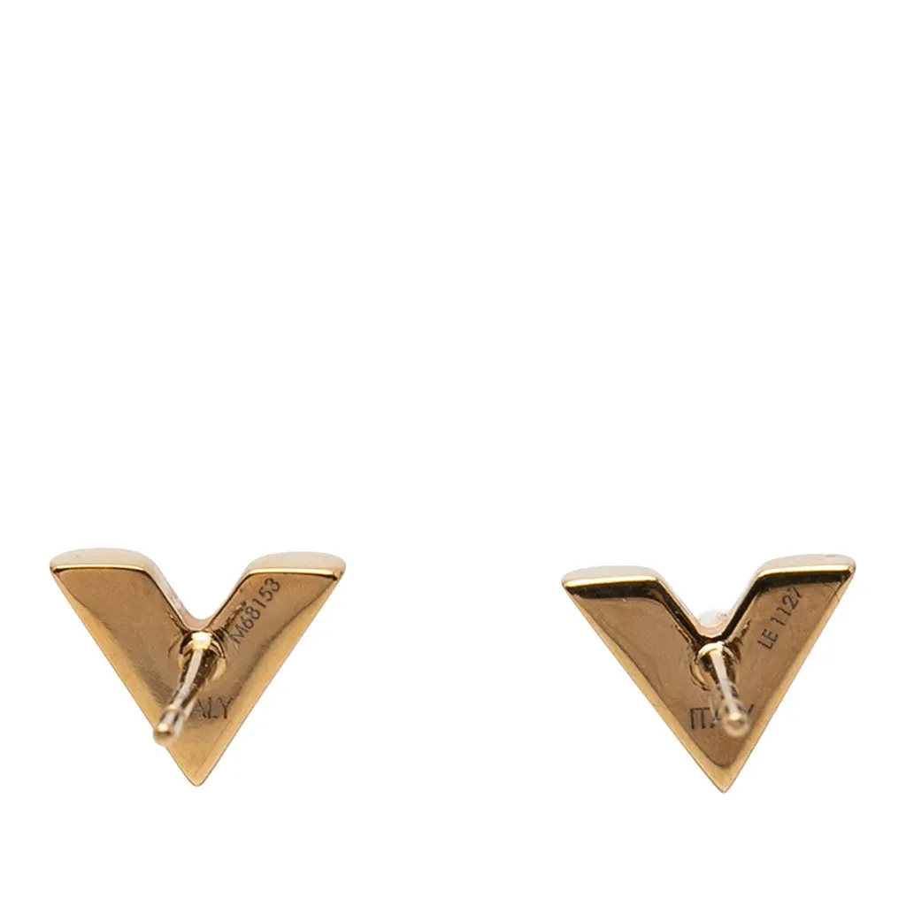 Louis Vuitton Gold Plated Essential V Stud Earrings Gold Metal Very good - Back View