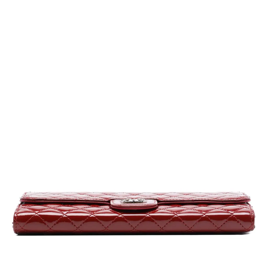 Chanel Quilted Patent Brilliant East West Flap Clutch with Chain Red Leather Very good - Inside View