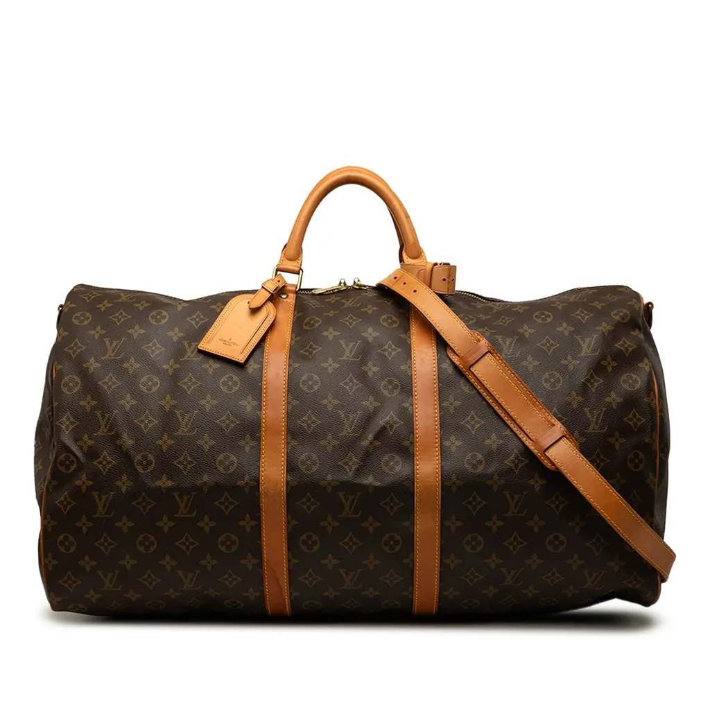Louis Vuitton Monogram Keepall Bandouliere 60 Brown Canvas Good - Front View