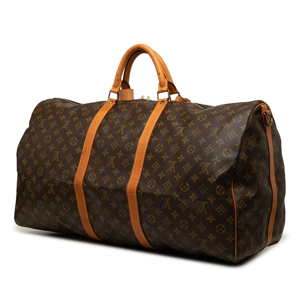 Louis Vuitton Monogram Keepall Bandouliere 60 Brown Canvas Good - Back View