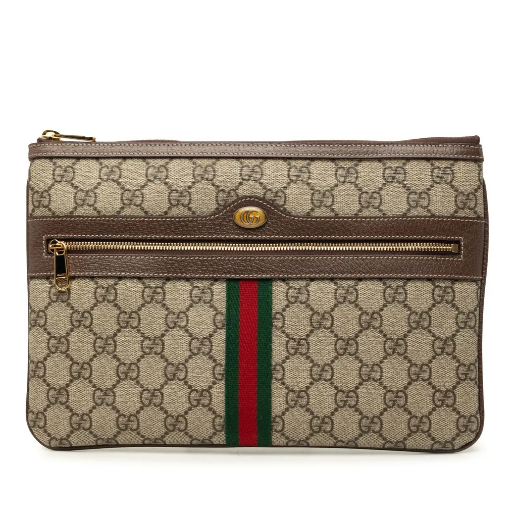 Gucci GG Supreme Web Ophidia Clutch Beige Very good - Front View