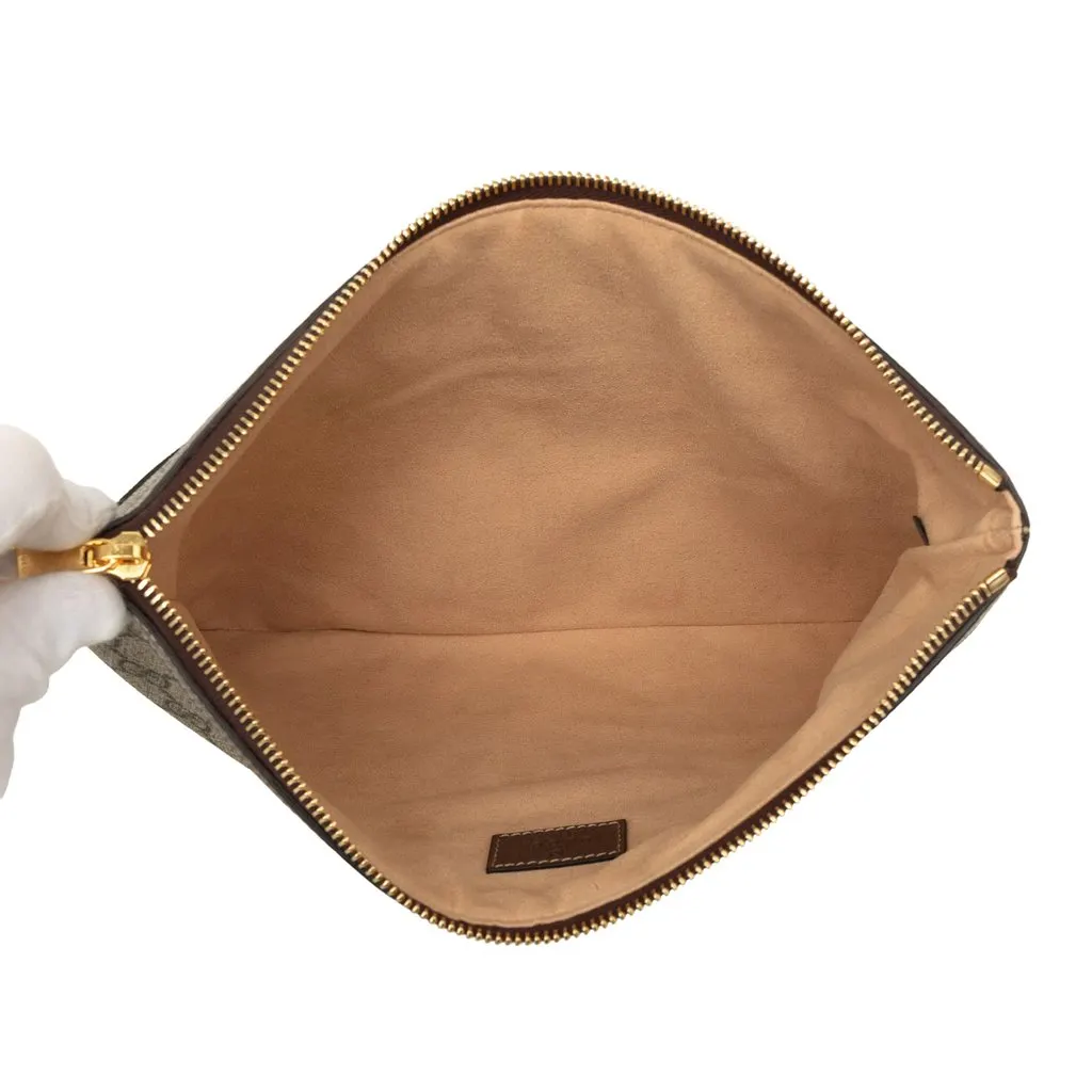 Gucci GG Supreme Web Ophidia Clutch Beige Very good - Model View