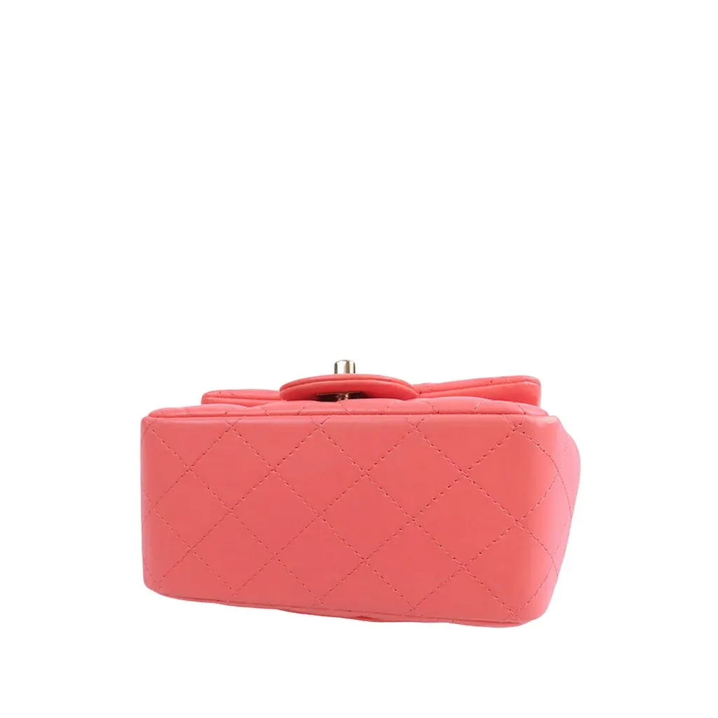 Chanel Mini Square Classic Lambskin Single Flap Pink Leather Very good - Inside View