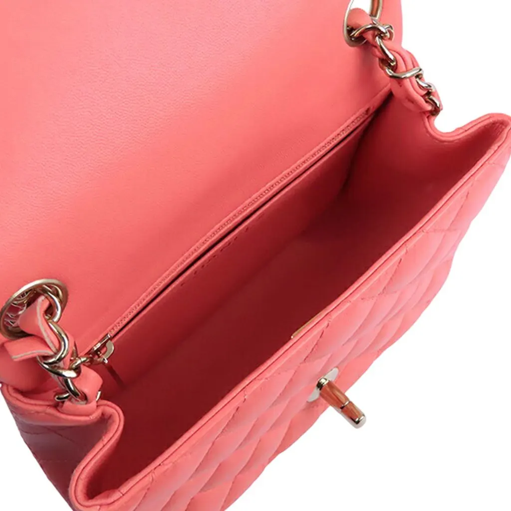 Chanel Mini Square Classic Lambskin Single Flap Pink Leather Very good - Model View