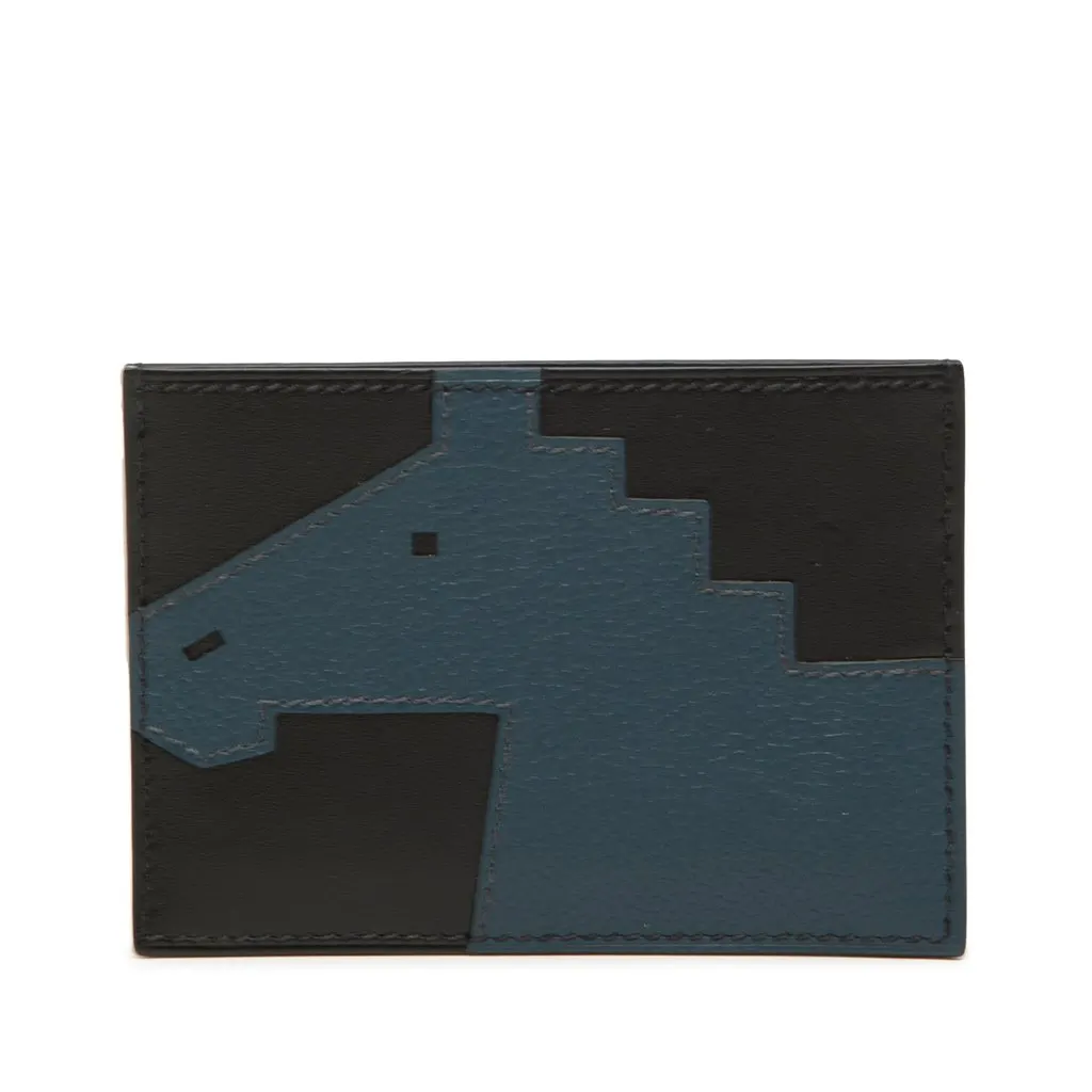Hermès Evercolor and Tadelakt Cheval Picto Card Holder Black Leather Very good - Front View