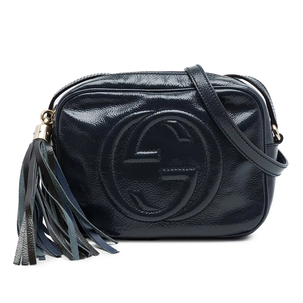 Gucci Patent Soho Disco Crossbody Blue Leather Very good - Front View