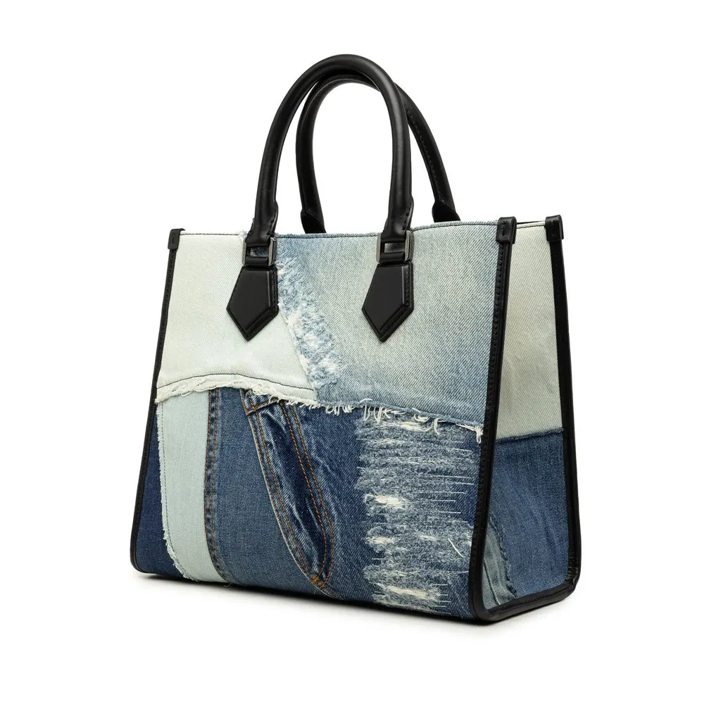 Dolce & Gabbana Denim Patchwork Logo Shopper Tote Blue Very good - Back View