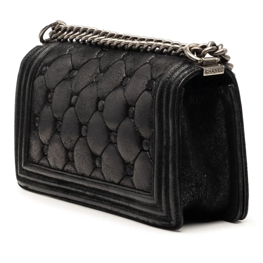 Chanel Old Medium Quilted Suede Chesterfield Boy Flap Black Leather Very good - Back View