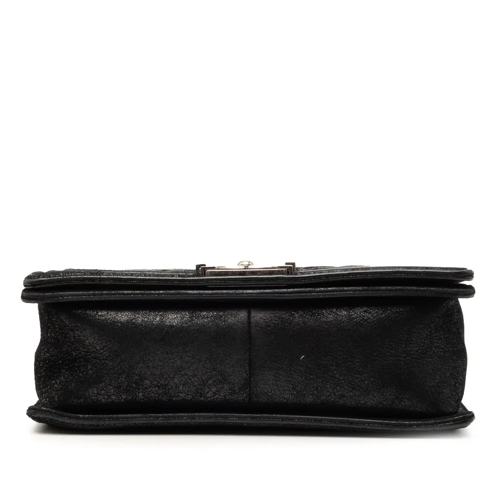Chanel Old Medium Quilted Suede Chesterfield Boy Flap Black Leather Very good - Inside View