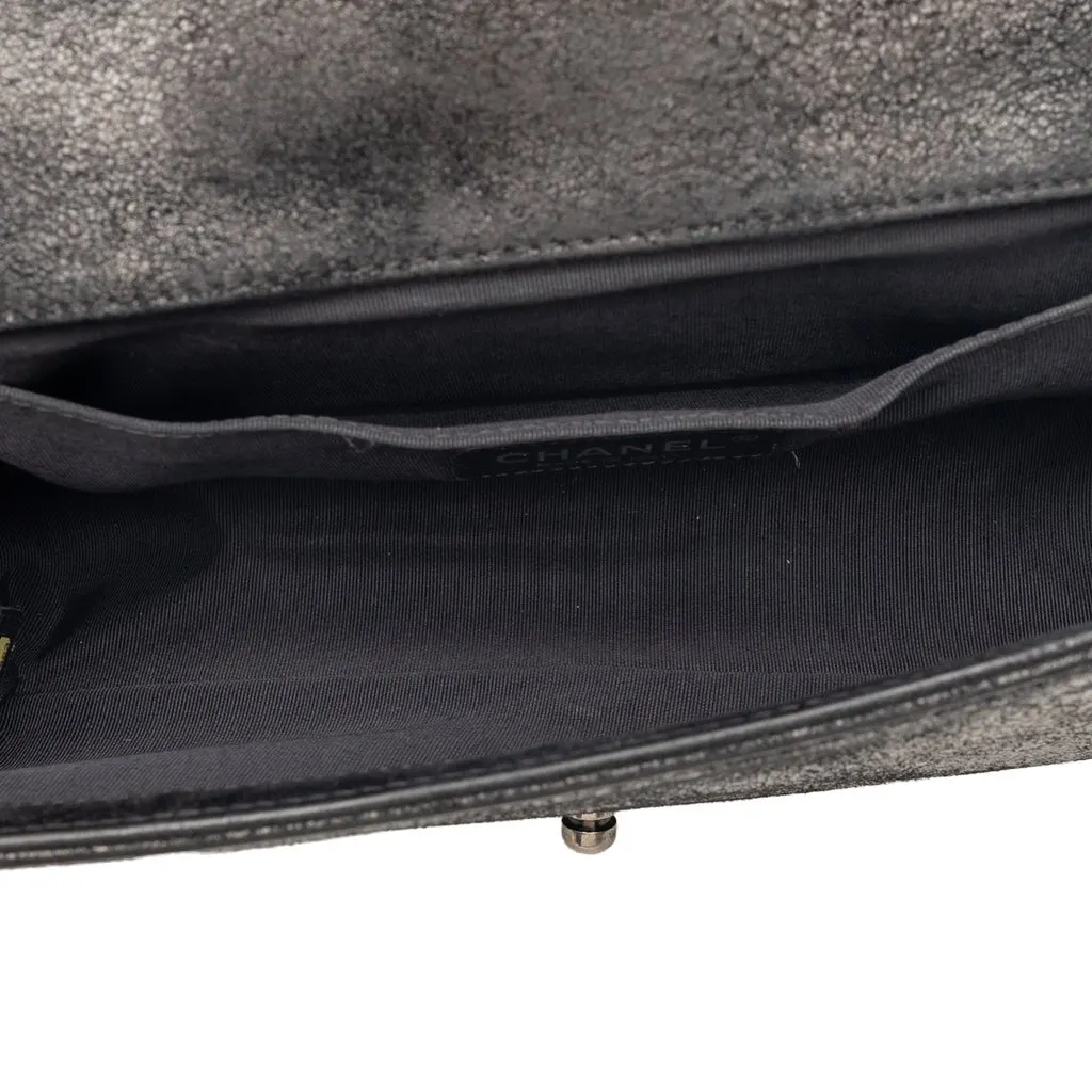 Chanel Old Medium Quilted Suede Chesterfield Boy Flap Black Leather Very good - Model View
