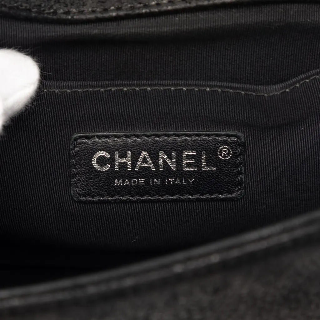 Chanel Old Medium Quilted Suede Chesterfield Boy Flap Black Leather Very good - Box View