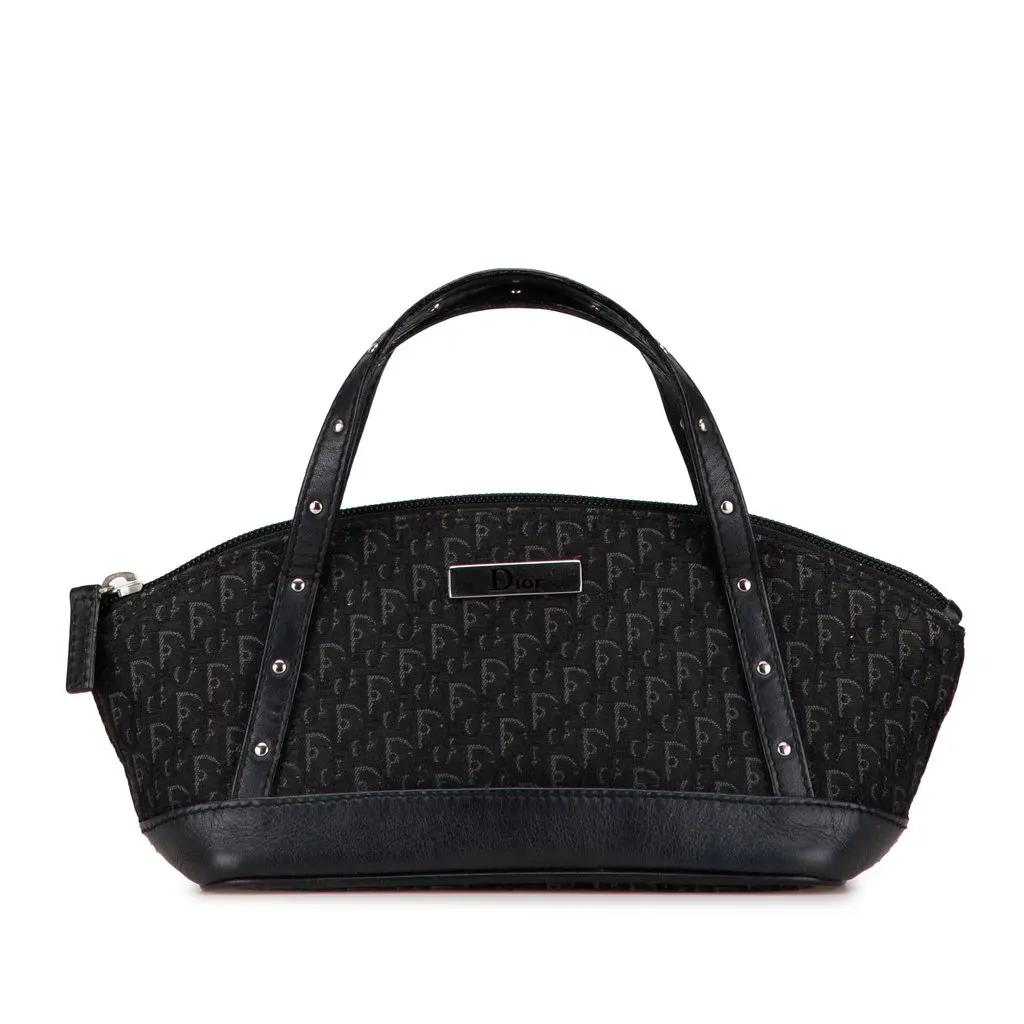 Dior Mini Diorissimo Trotter Canvas Street Chic Handbag Black Good - Front View