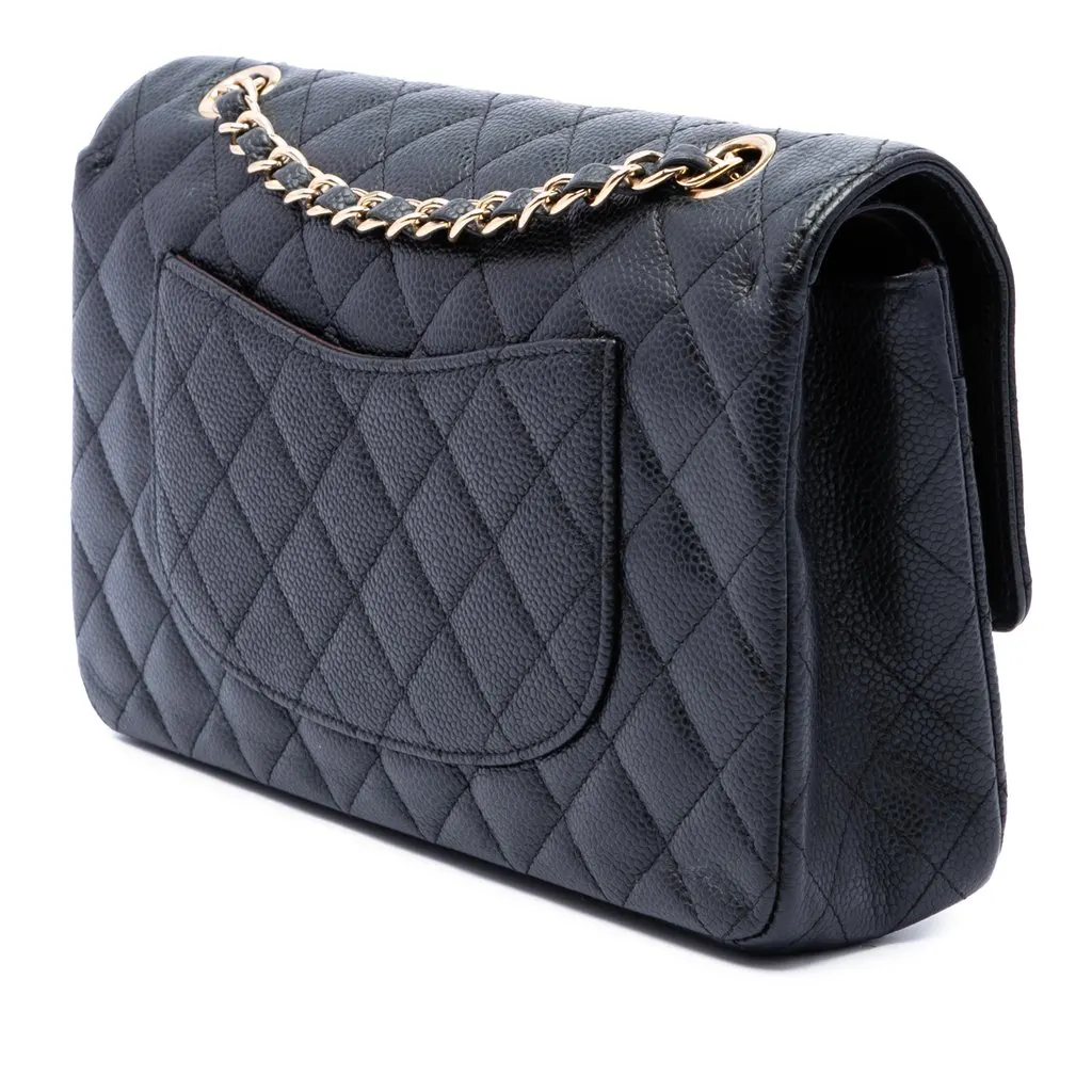 Chanel Medium Classic Caviar Double Flap Black Leather Very good - Back View