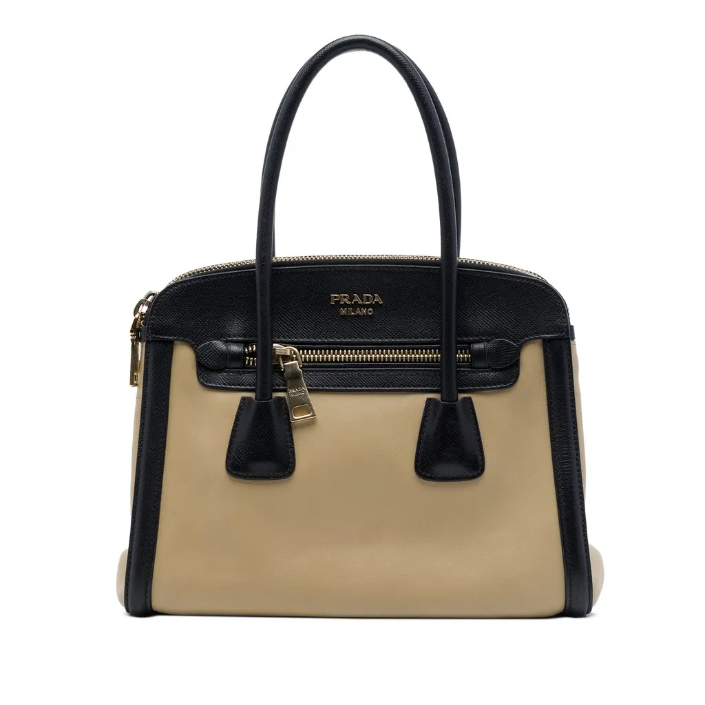 Prada Saffiano Trimmed Nappa Convertible Tote Beige Leather Very good - Front View