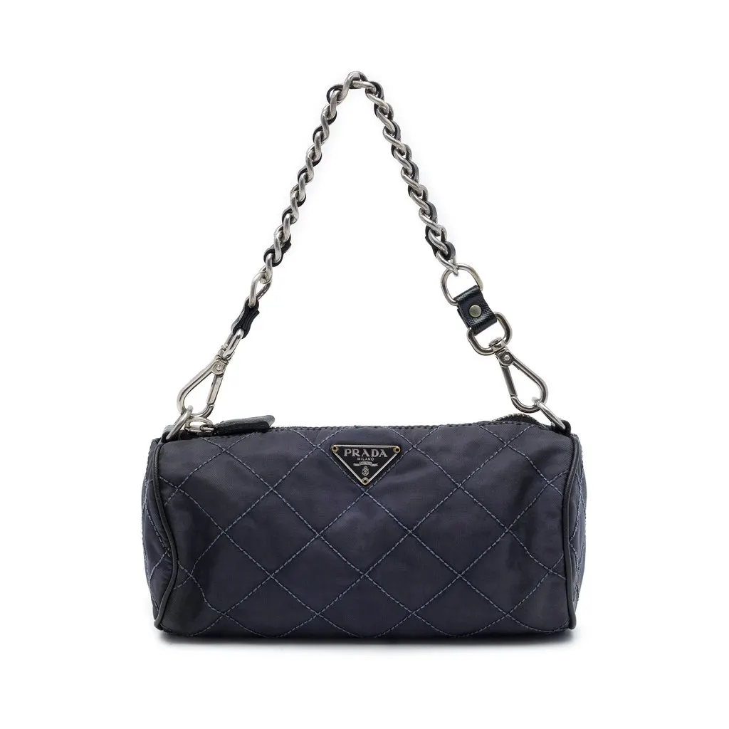 Prada Impuntu Tessuto Barrel Pochette Blue Polyamide Very good - Front View