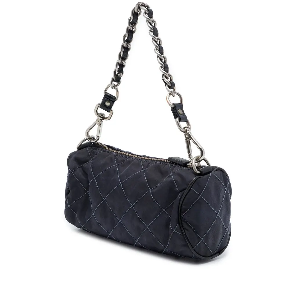 Prada Impuntu Tessuto Barrel Pochette Blue Polyamide Very good - Back View