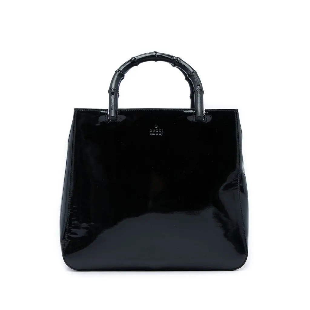 Gucci Bamboo Handbag Black Leather Very good - Front View