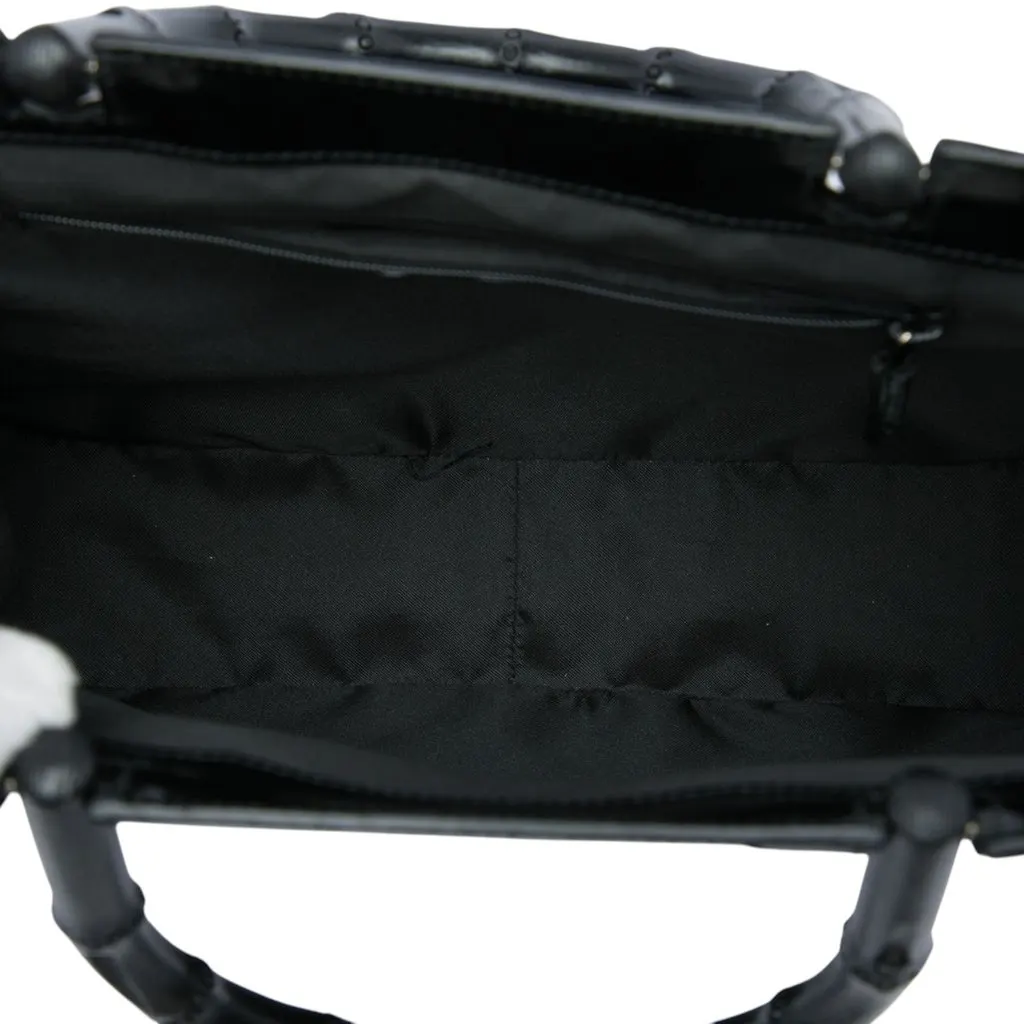 Gucci Bamboo Handbag Black Leather Very good - Model View