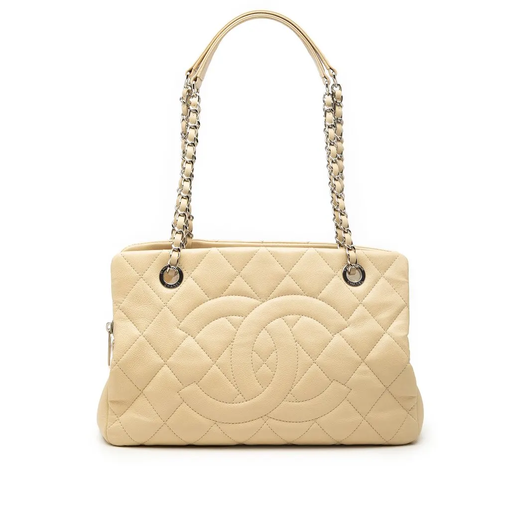 Chanel Petite Caviar Timeless Tote White Leather Very good - Front View