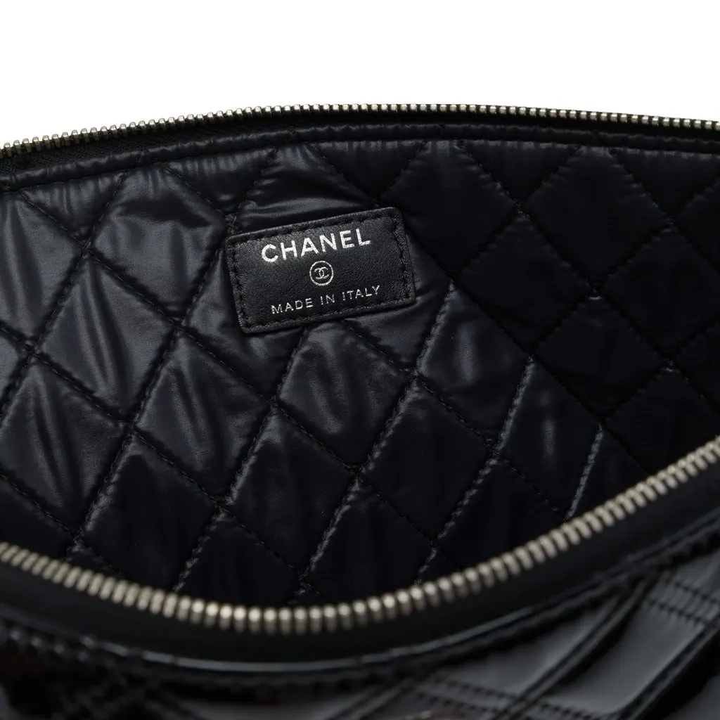 Chanel Large Quilted Patent Double Stitch O Case Clutch Black Leather Very good - Box View