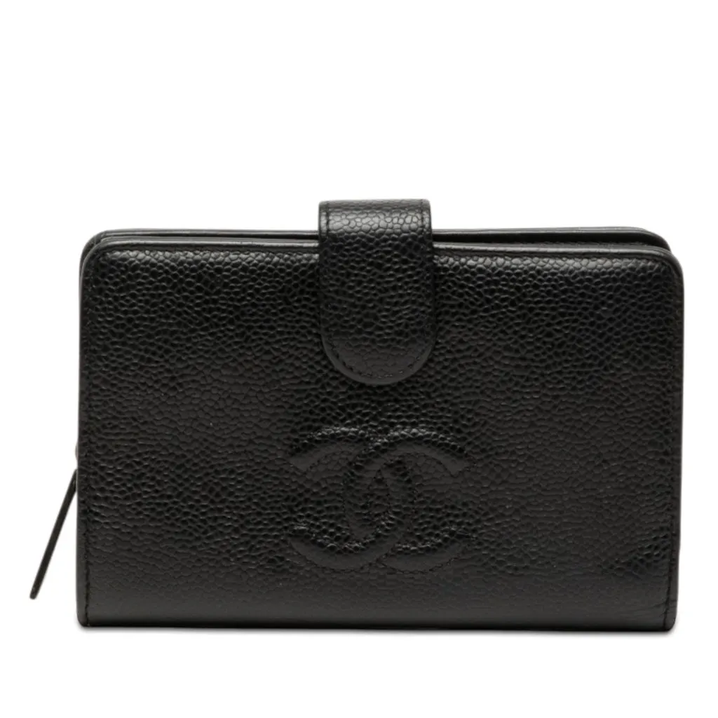 Chanel CC Caviar Bifold Wallet Black Leather Very good - Front View