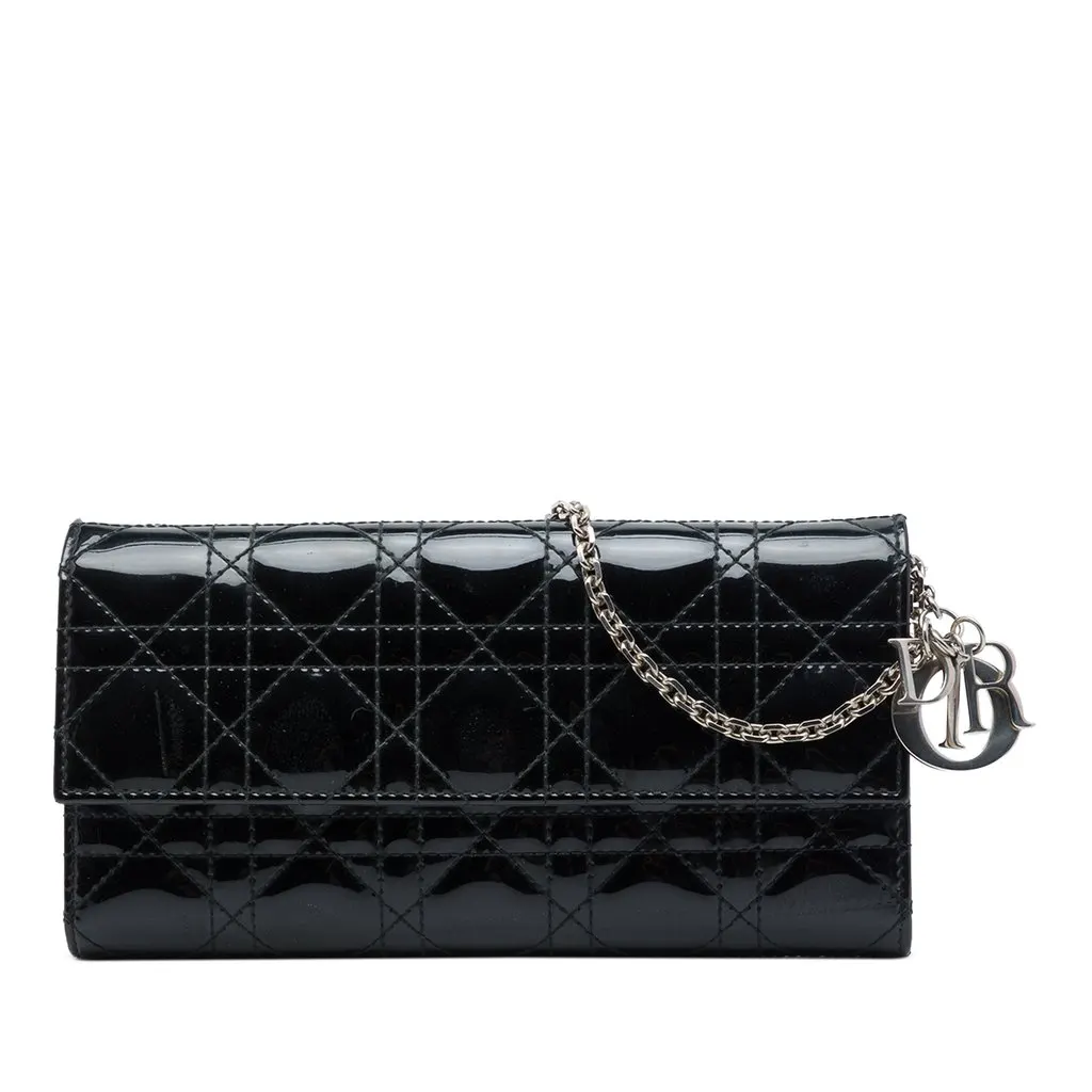Dior Patent Cannage Lady Dior Wallet On Chain Black Leather Very good - Front View
