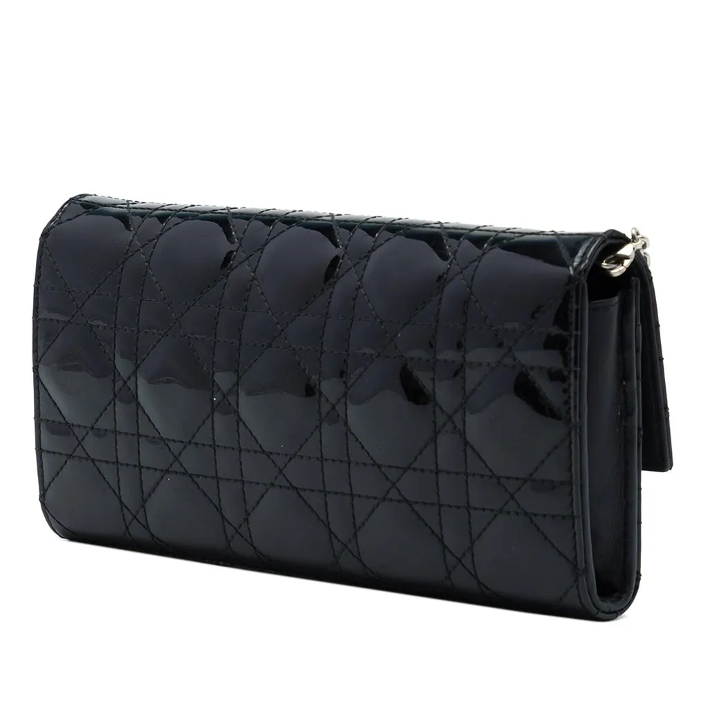Dior Patent Cannage Lady Dior Wallet On Chain Black Leather Very good - Back View