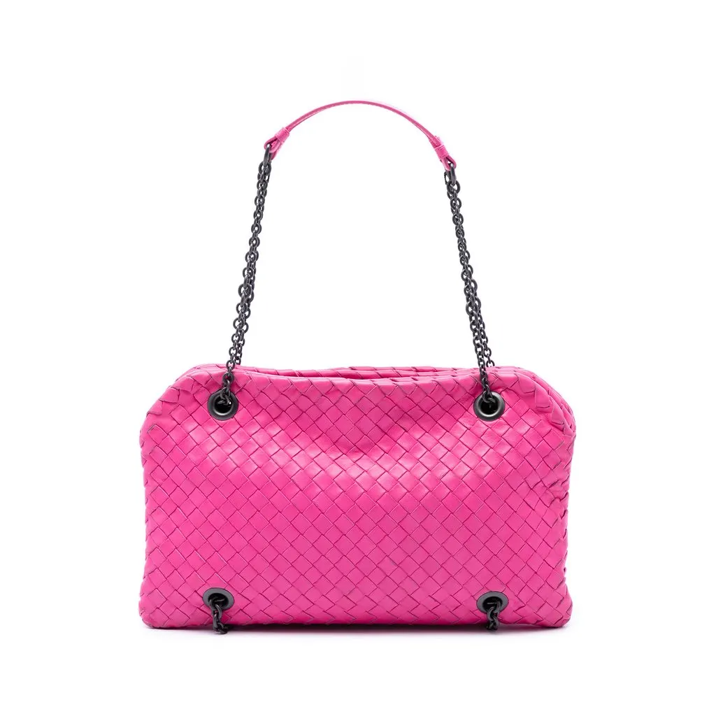 Bottega Veneta Nappa Intrecciato Duo Shoulder Bag Pink Leather Very good - Front View