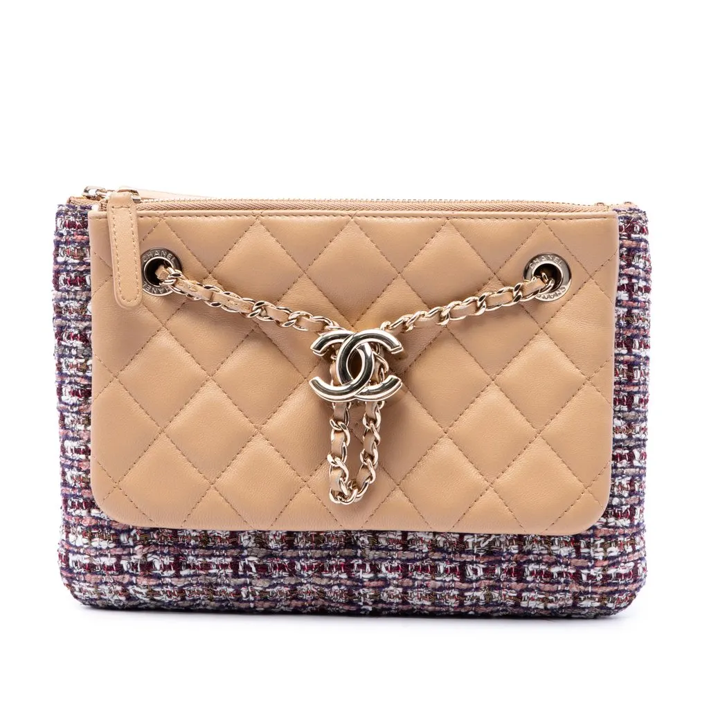 Chanel Quilted Lambskin and Tweed Double Case with Chain Bro