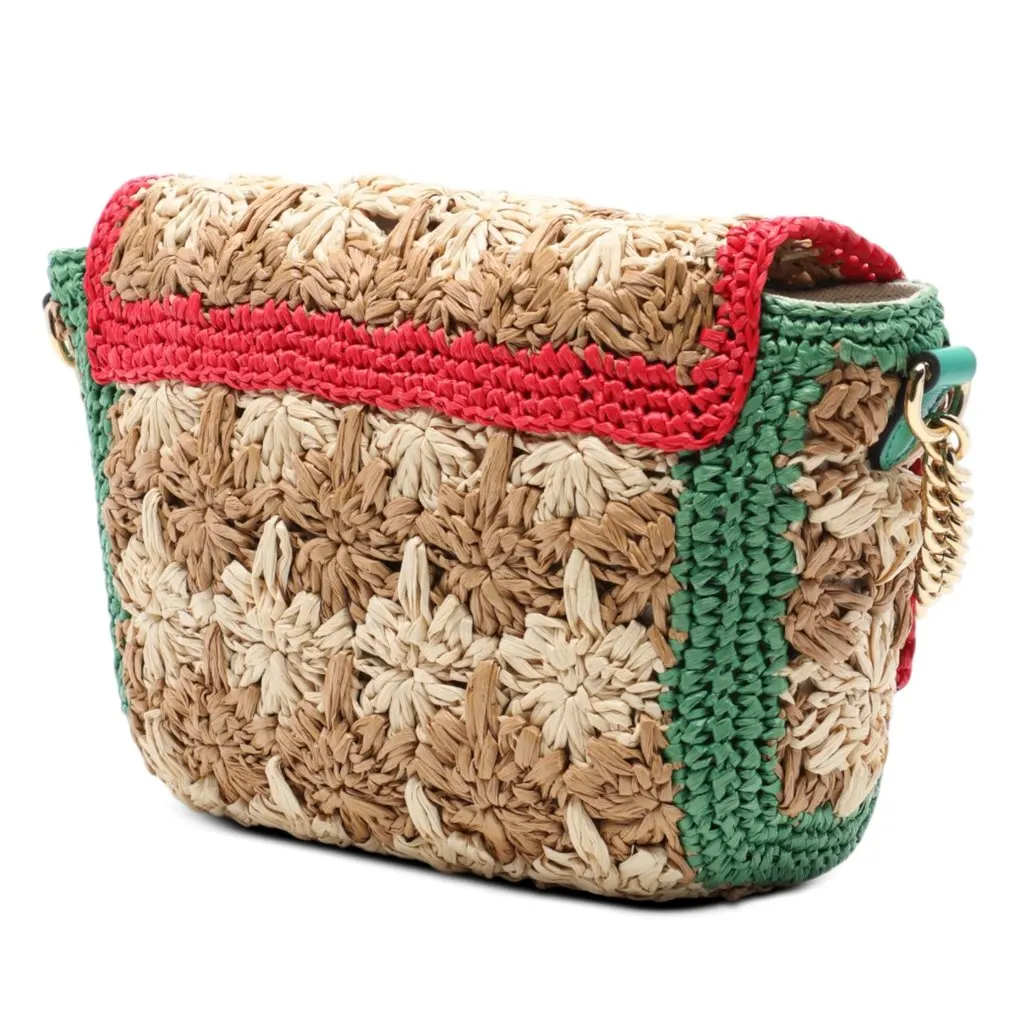 Gucci Small GG Marmont Raffia Crossbody Beige Very good - Back View