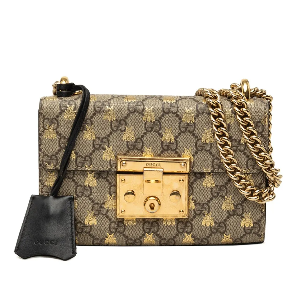 Gucci Small GG Supreme Bee Padlock Crossbody Beige Very good - Front View