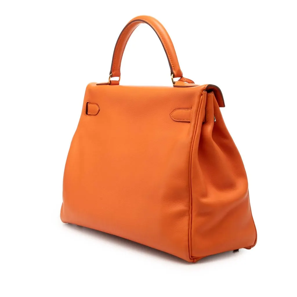 Hermès Gulliver Kelly Retourne 32 Orange Leather Good - Back View