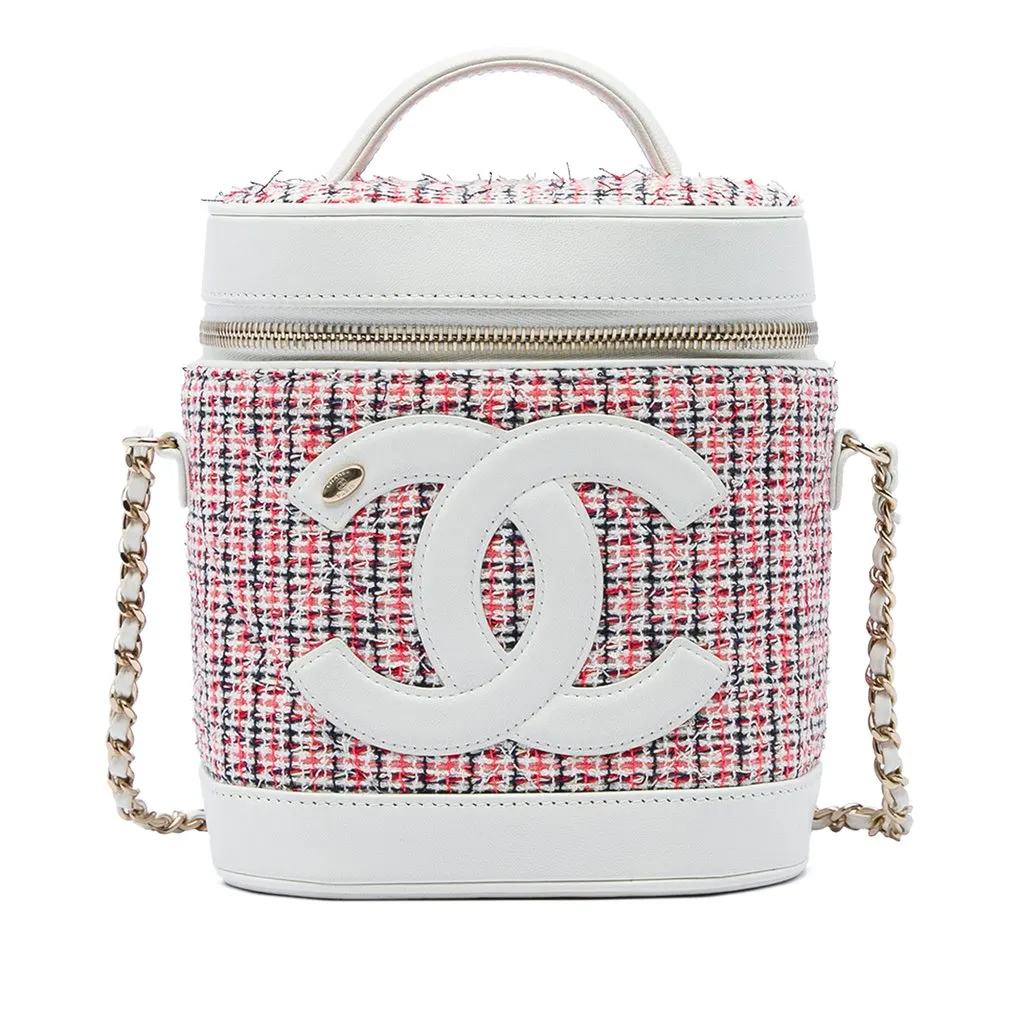 Chanel Tweed and Lambskin CC Vanity Case Red Very good - Front View