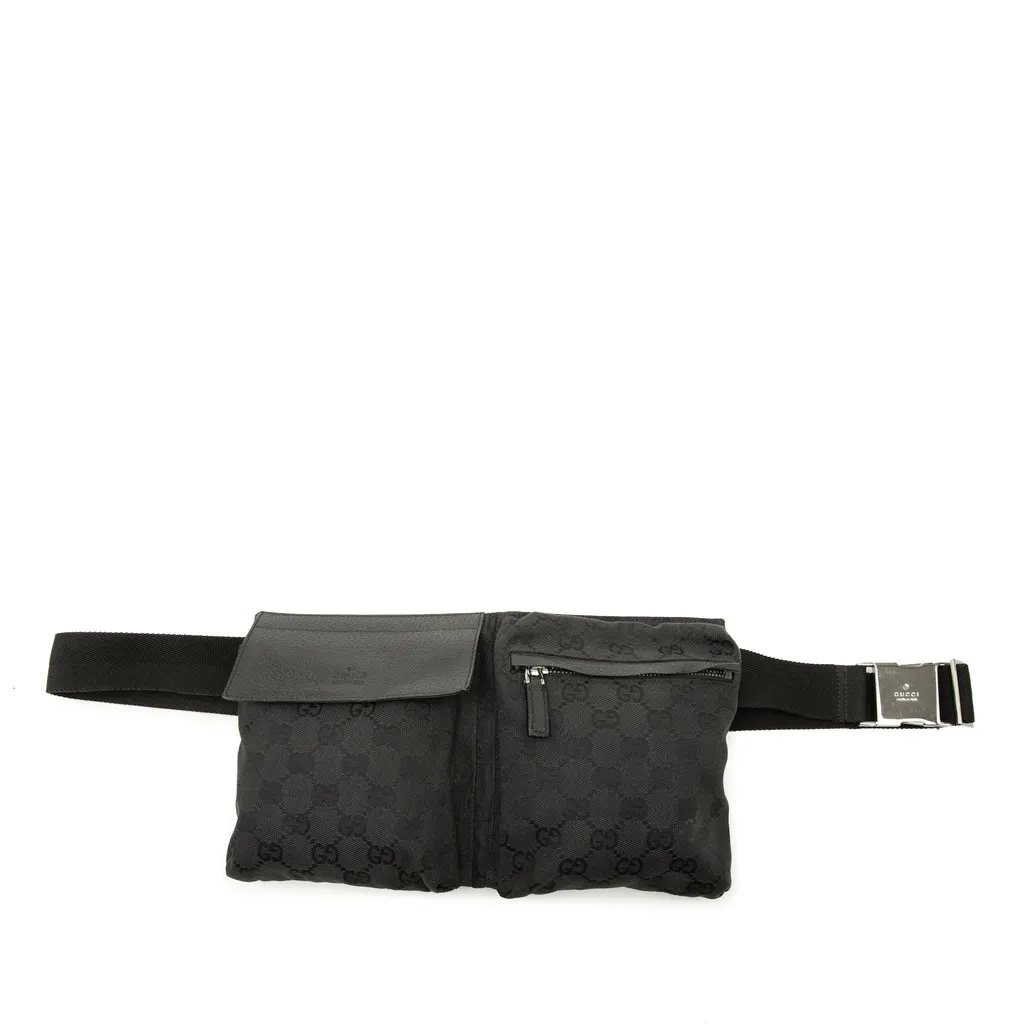 Gucci GG Canvas Double Pocket Belt Bag Black Canvas Good - Front View