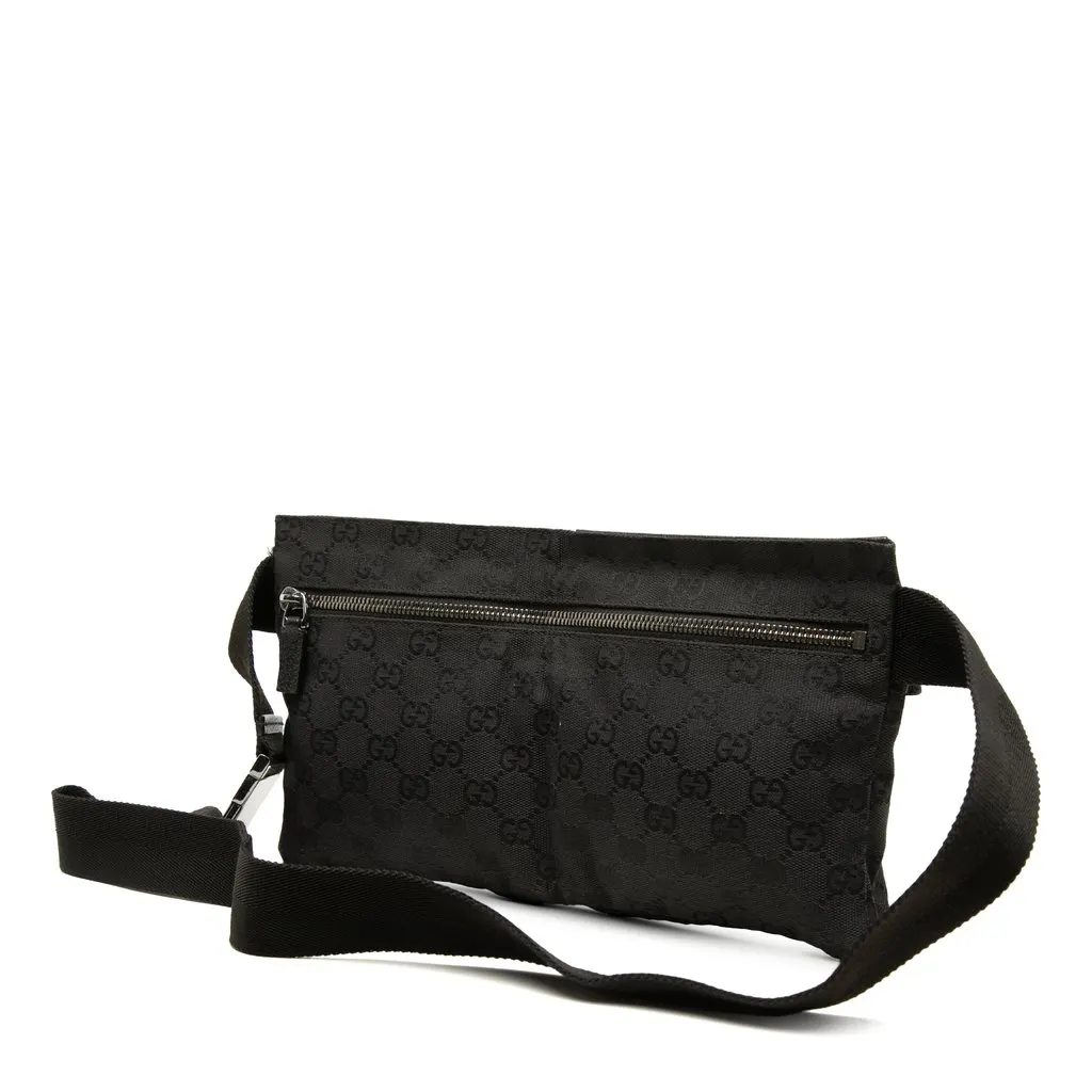 Gucci GG Canvas Double Pocket Belt Bag Black Canvas Good - Back View