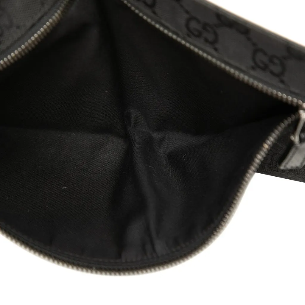 Gucci GG Canvas Double Pocket Belt Bag Black Canvas Good - Model View
