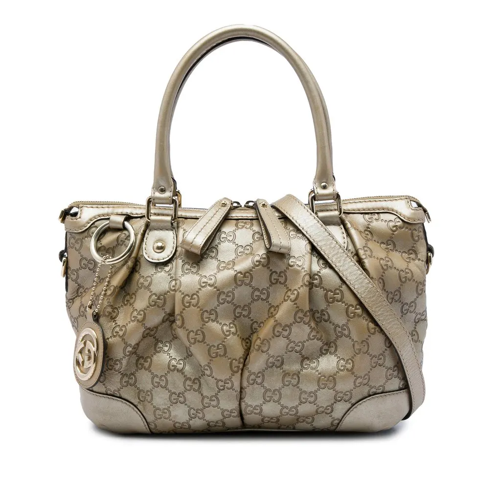 Gucci Guccissima Sukey Satchel Gold Leather Good - Front View