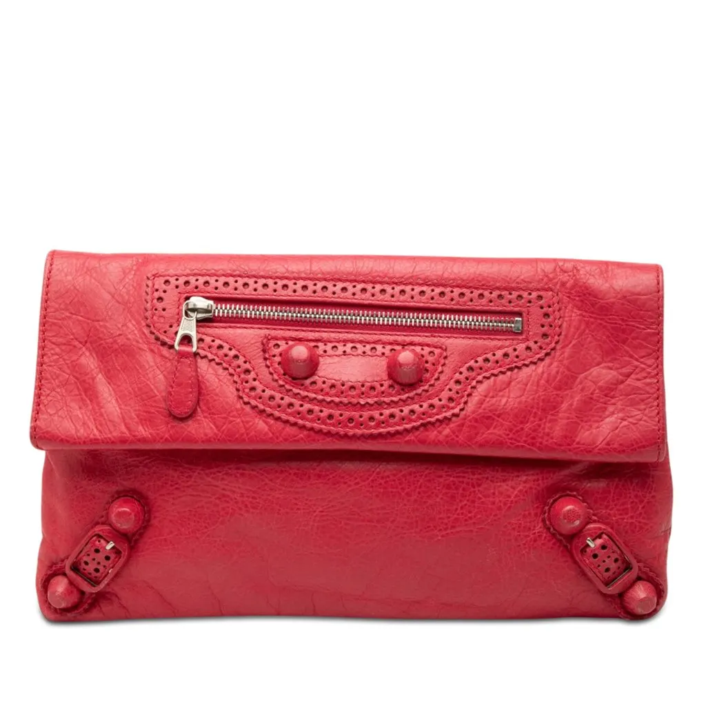 Balenciaga Lambskin Motocross Giant 21 Brogues Envelope Clutch Red Leather Very good - Front View