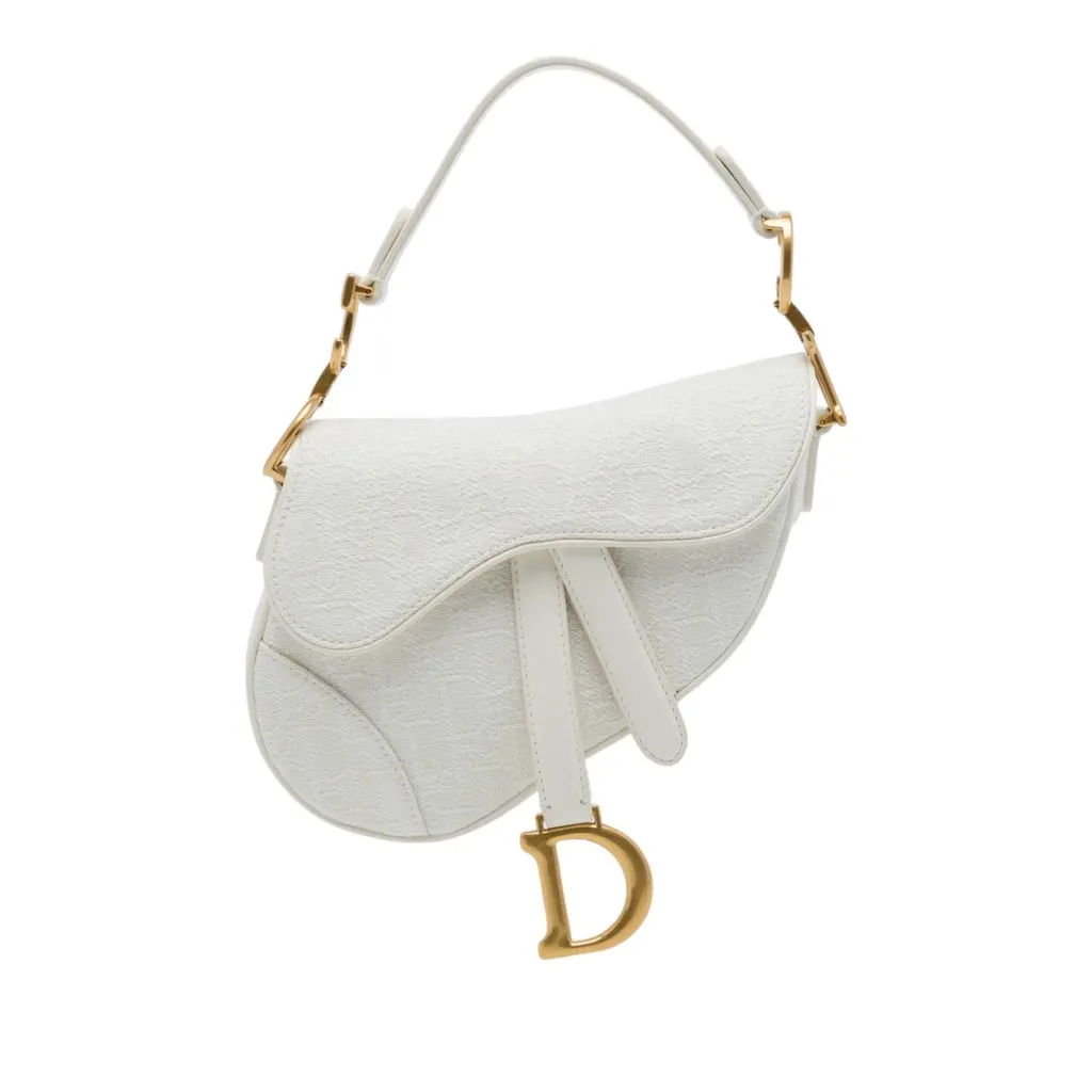 Dior Mini Oblique Embroidered Canvas Saddle Bag White Canvas Very good - Front View