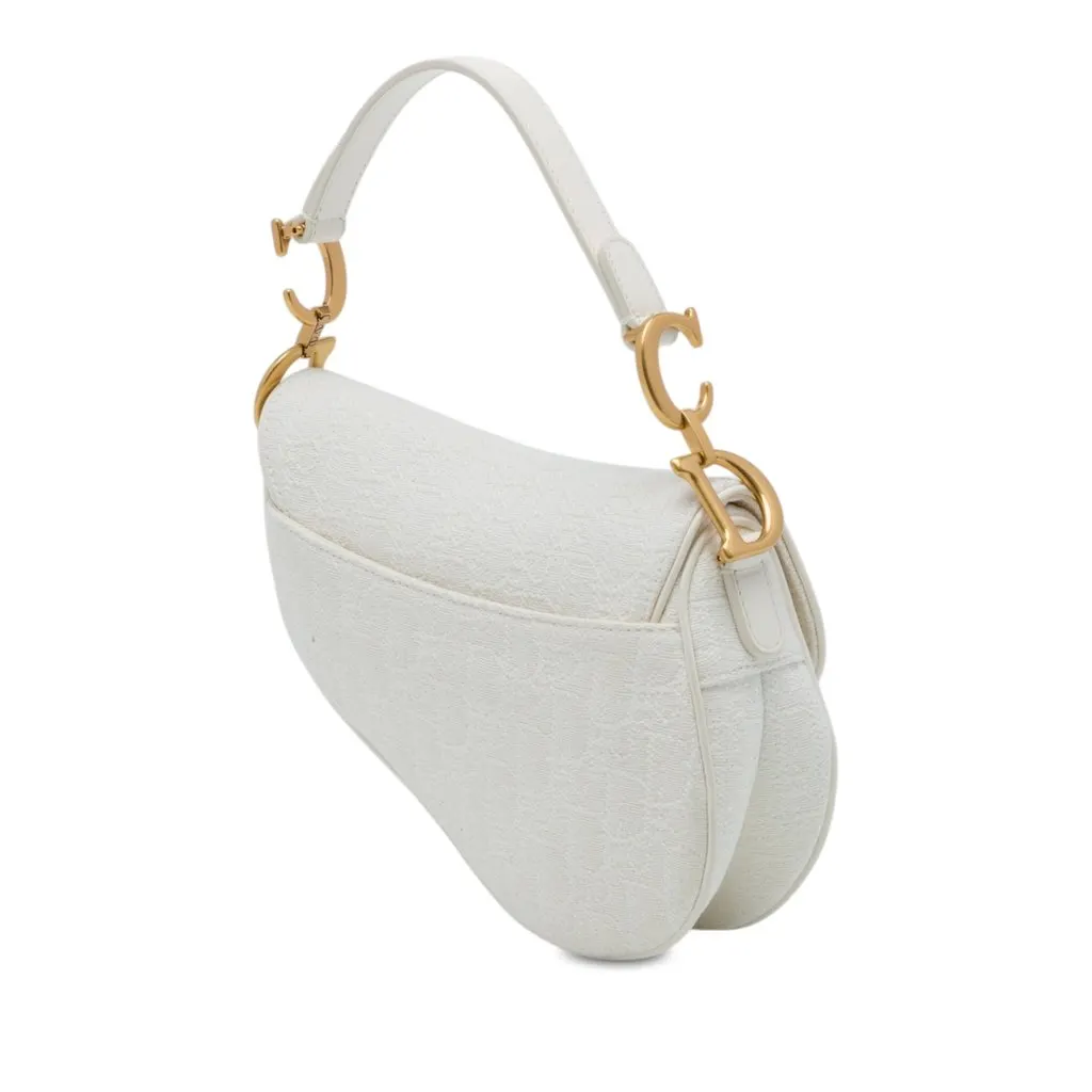 Dior Mini Oblique Embroidered Canvas Saddle Bag White Canvas Very good - Back View