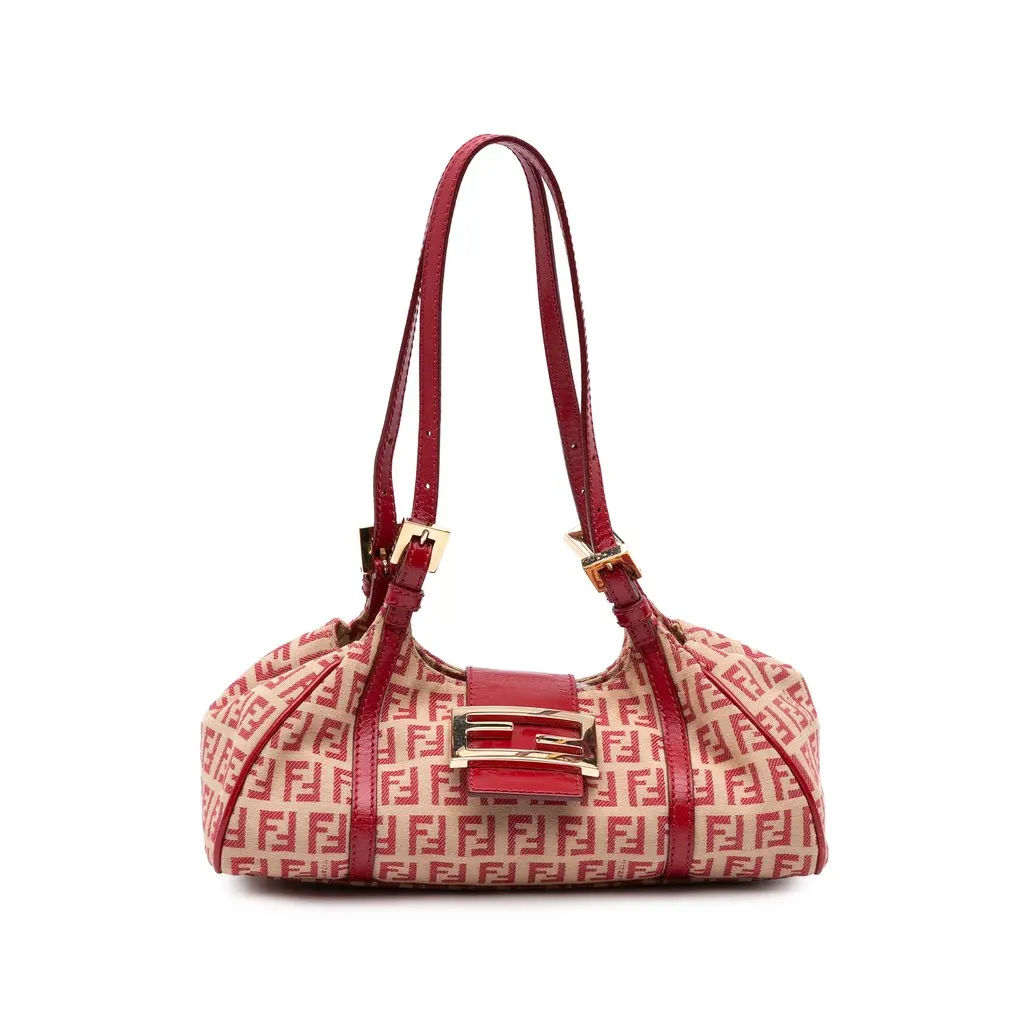 Fendi Zucchino Canvas Sporty Shoulder Bag Beige Canvas Very good - Front View