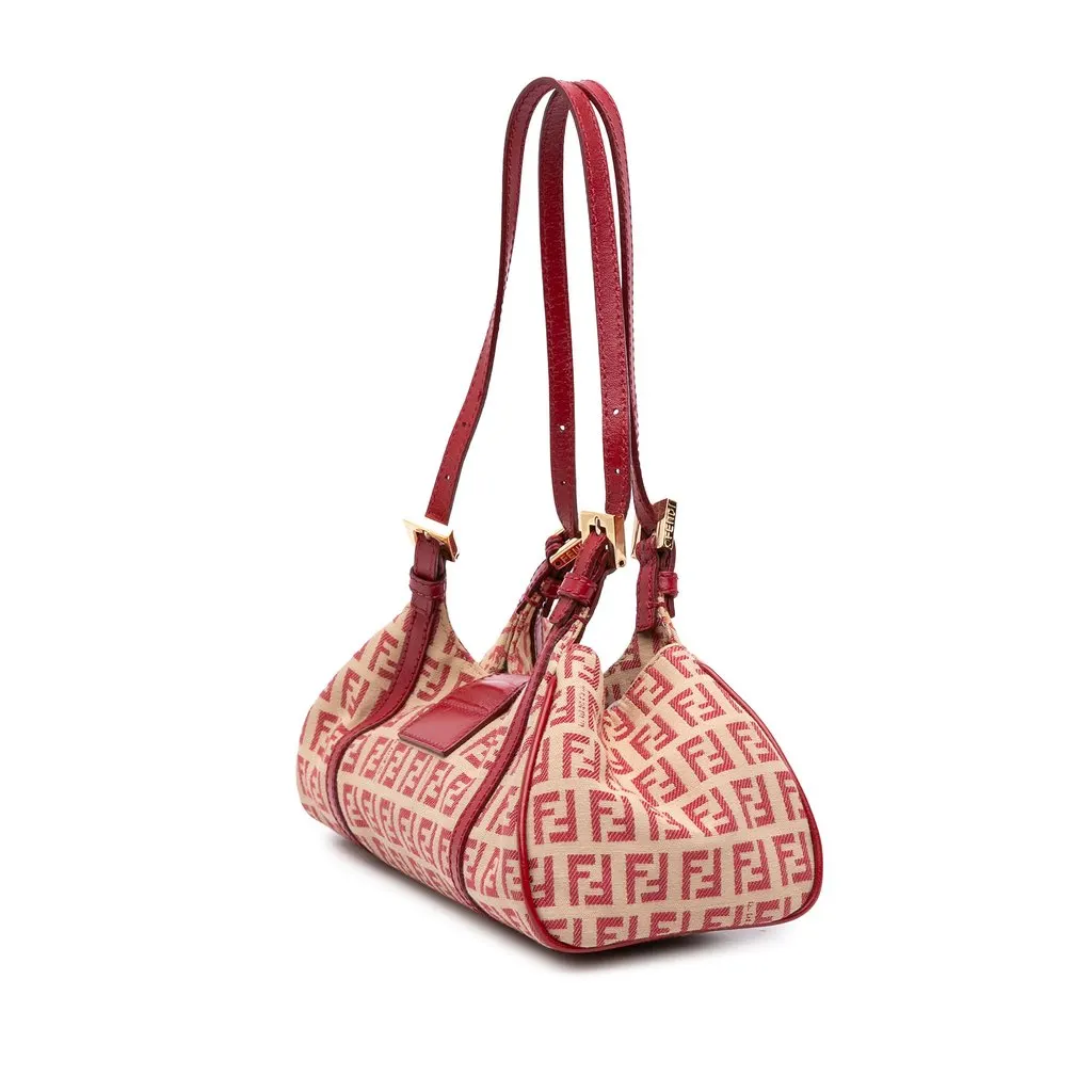 Fendi Zucchino Canvas Sporty Shoulder Bag Beige Canvas Very good - Back View