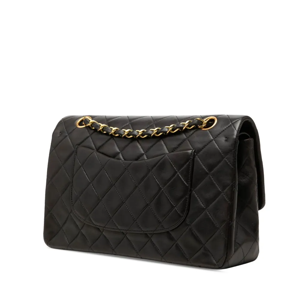 Chanel Medium Classic Lambskin Double Flap Black Leather Very good - Back View